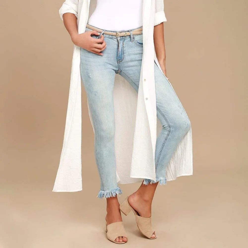 EVIDNT Hermosa Light Wash Frayed Skinny Jeans Size 24